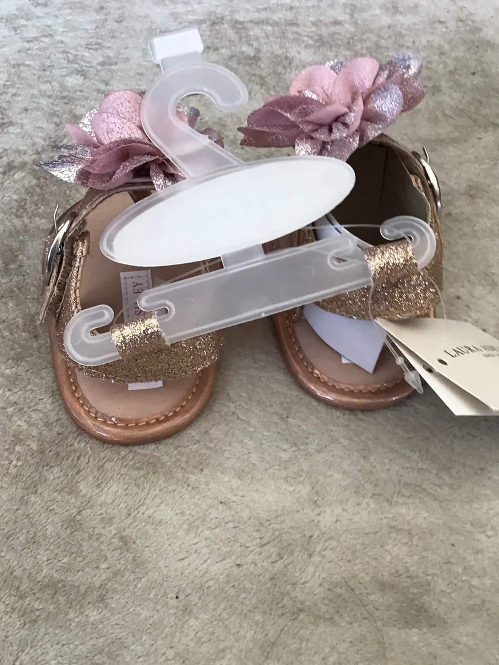 Laura Ashley Rose Pink Glitter Flower Girls' Sandals